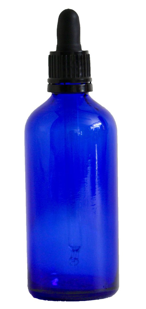 Donkerblauw glazen pipetflesje – 100 ml – inclusief zwart pipet