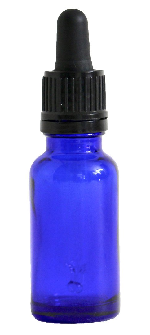 Donkerblauw glazen pipetflesje – 20 ml inclusief zwart pipet