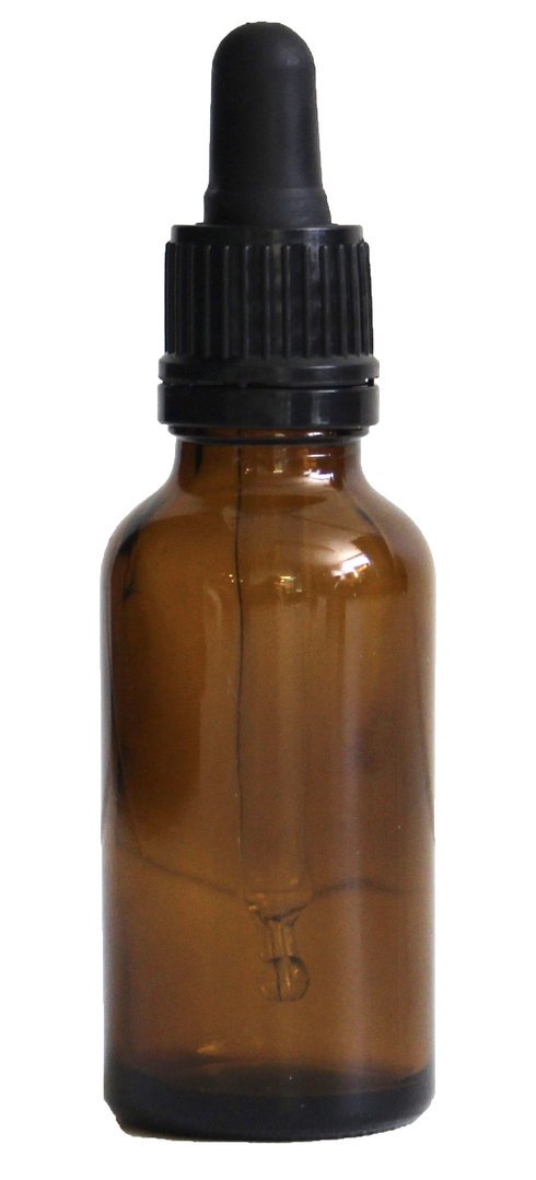 Amber (bruinglas) glazen pipetflesje – 30 ml – inclusief zwart pipet