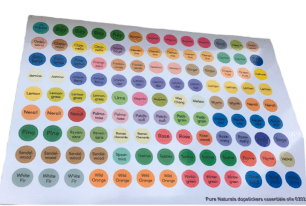 Dopstickers voor essentiële oliën van Pure Naturals – 1 vel